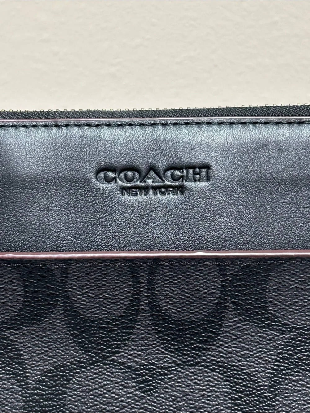 Coach Signature Monogram Laptop Sleeve with Leather Trim Black Oxblood F66552